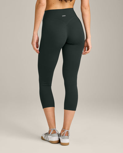 SoftMotion™ 3/4 Length Leggings with Grey Logo | Emerald Noir
