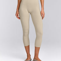 SoftMotion™ 3/4 Length Leggings with Grey Logo | Oatmeal