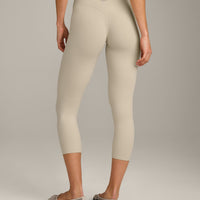 SoftMotion™ 3/4 Length Leggings with Grey Logo | Oatmeal