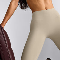 SoftMotion™ 3/4 Length Leggings with Grey Logo | Oatmeal