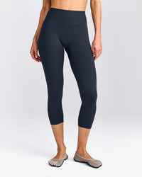 SoftMotion™ 3/4 Length Leggings with Grey Logo | True Blue