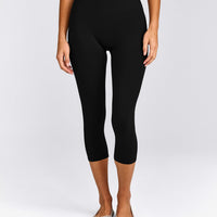 SoftMotion™ 3/4 Length Leggings with Grey Logo | Black