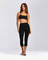 SoftMotion™ 3/4 Length Leggings with Grey Logo | Black