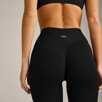 SoftMotion™ 3/4 Length Leggings with Grey Logo | Black