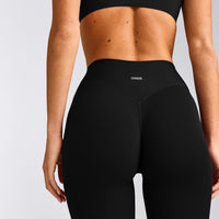 SoftMotion™ 3/4 Length Leggings with Grey Logo | Black