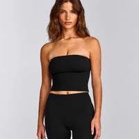 SoftMotion™ Bandeau Mid Vest with Built in Bra Shelf with Grey Logo | Black