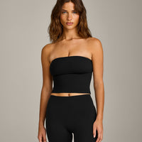 SoftMotion™ Bandeau Mid Vest with Built in Bra Shelf with Grey Logo | Black