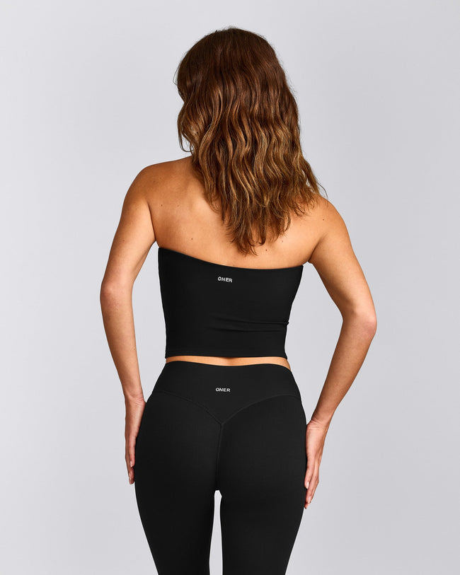 SoftMotion™ Bandeau Mid Vest with Built in Bra Shelf with Grey Logo | Black