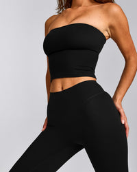 SoftMotion™ Bandeau Mid Vest with Built in Bra Shelf with Grey Logo | Black