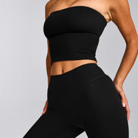 SoftMotion™ Bandeau Mid Vest with Built in Bra Shelf with Grey Logo | Black