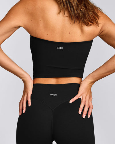 SoftMotion™ Bandeau Mid Vest with Built in Bra Shelf with Grey Logo | Black