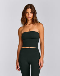 SoftMotion™ Bandeau Mid Vest with Built in Bra Shelf with Grey Logo | Emerald Noir