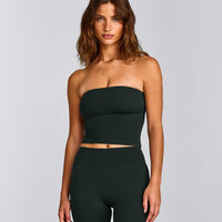 SoftMotion™ Bandeau Mid Vest with Built in Bra Shelf with Grey Logo | Emerald Noir