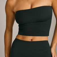 SoftMotion™ Bandeau Mid Vest with Built in Bra Shelf with Grey Logo | Emerald Noir