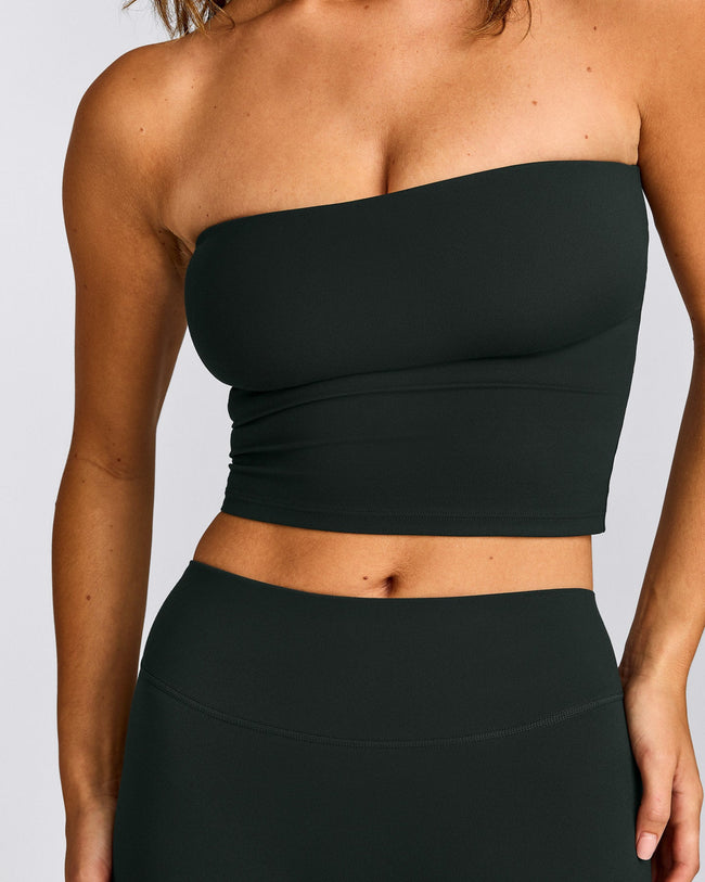 SoftMotion™ Bandeau Mid Vest with Built in Bra Shelf with Grey Logo | Emerald Noir