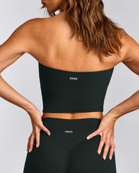 SoftMotion™ Bandeau Mid Vest with Built in Bra Shelf with Grey Logo | Emerald Noir
