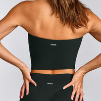 SoftMotion™ Bandeau Mid Vest with Built in Bra Shelf with Grey Logo | Emerald Noir