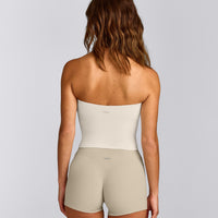 SoftMotion™ Bandeau Mid Vest with Built in Bra Shelf with Grey Logo | Marshmallow White