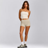 SoftMotion™ Bandeau Mid Vest with Built in Bra Shelf with Grey Logo | Marshmallow White