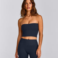 SoftMotion™ Bandeau Mid Vest with Built in Bra Shelf with Grey Logo | True Blue