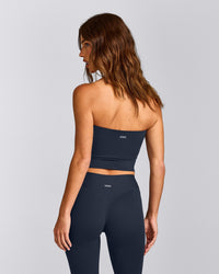 SoftMotion™ Bandeau Mid Vest with Built in Bra Shelf with Grey Logo | True Blue