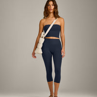 SoftMotion™ Bandeau Mid Vest with Built in Bra Shelf with Grey Logo | True Blue