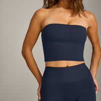 SoftMotion™ Bandeau Mid Vest with Built in Bra Shelf with Grey Logo | True Blue