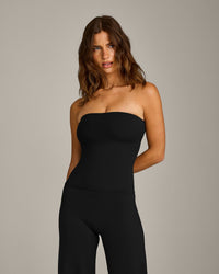 SoftMotion™ Bandeau Vest with Built in Bra Shelf with Grey Logo | Black