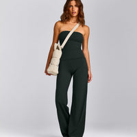 SoftMotion™ Bandeau Vest with Built in Bra Shelf with Grey Logo | Emerald Noir