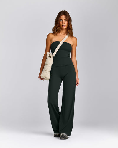SoftMotion™ Bandeau Vest with Built in Bra Shelf with Grey Logo | Emerald Noir