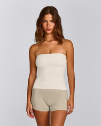 SoftMotion™ Bandeau Vest with Built in Bra Shelf with Grey Logo | Marshmallow White