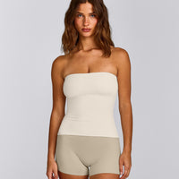 SoftMotion™ Bandeau Vest with Built in Bra Shelf with Grey Logo | Marshmallow White