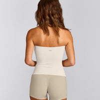SoftMotion™ Bandeau Vest with Built in Bra Shelf with Grey Logo | Marshmallow White