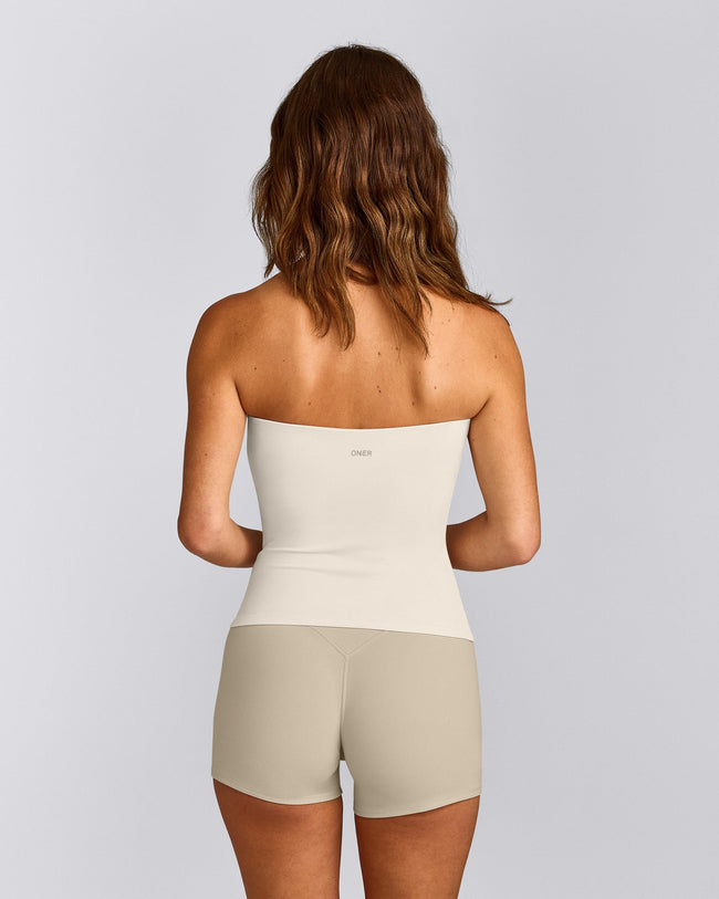 SoftMotion™ Bandeau Vest with Built in Bra Shelf with Grey Logo | Marshmallow White