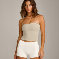 SoftMotion™ Bandeau Vest with Built in Bra Shelf with Grey Logo | Oatmeal