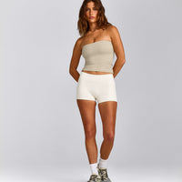SoftMotion™ Bandeau Vest with Built in Bra Shelf with Grey Logo | Oatmeal