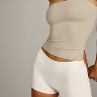 SoftMotion™ Bandeau Vest with Built in Bra Shelf with Grey Logo | Oatmeal