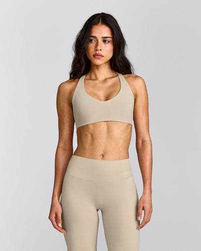 SoftMotion™ Bralette with Grey Logo | Oatmeal