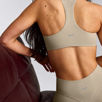 SoftMotion™ Bralette with Grey Logo | Oatmeal