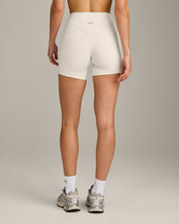 SoftMotion™ Double Layer High Waisted Shorts 6" with Grey Logo | Marshmallow White