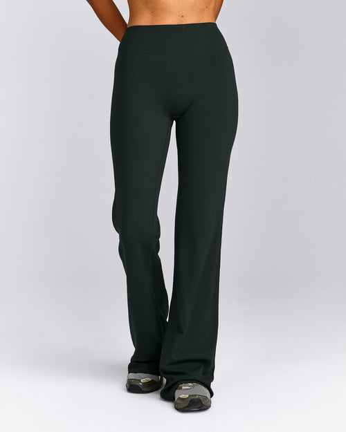 SoftMotion™ Flared Trousers with Gray Logo | Emerald Noir