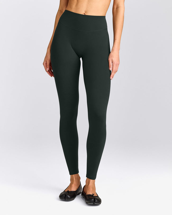 SoftMotion™ High Waisted Leggings with Grey Logo | Emerald Noir