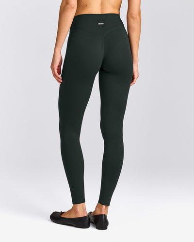 SoftMotion™ High Waisted Leggings with Grey Logo | Emerald Noir