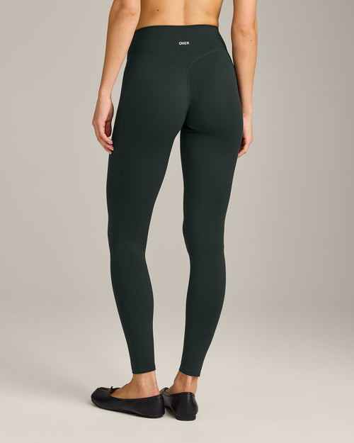 SoftMotion™ High Waisted Leggings with Grey Logo | Emerald Noir
