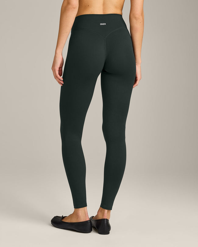 SoftMotion™ High Waisted Leggings with Grey Logo | Emerald Noir