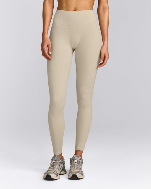 SoftMotion™ High Waisted Leggings with Gray Logo | Oatmeal