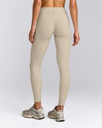 SoftMotion™ High Waisted Leggings with Grey Logo | Oatmeal