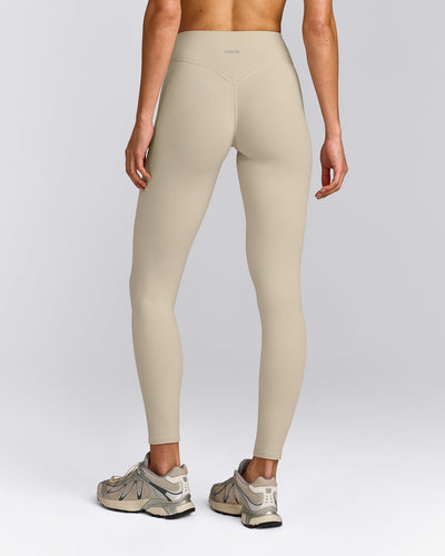 SoftMotion™ High Waisted Leggings with Grey Logo | Oatmeal