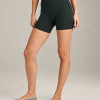 SoftMotion™ High Waisted Shorts 6" with Grey Logo | Emerald Noir