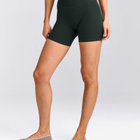 SoftMotion™ High Waisted Shorts 6" with Grey Logo | Emerald Noir